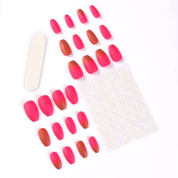 

24pcs Fake Nail & 1sheet Tape & 1pc Nail File, Red