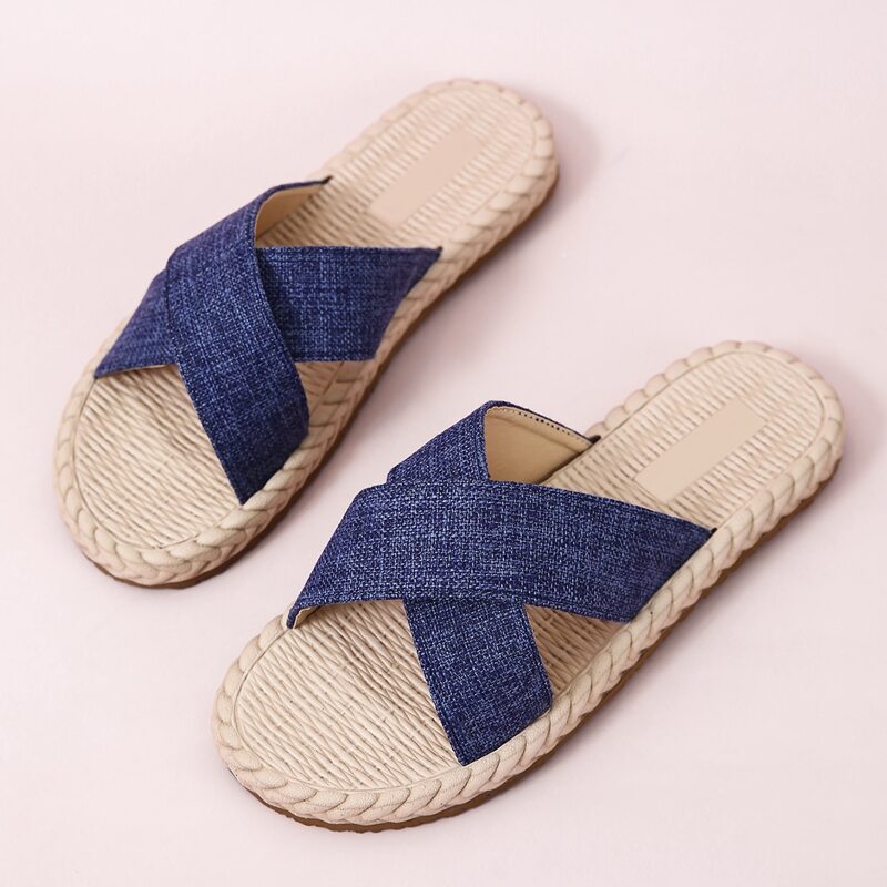 

Criss Cross Strap Slide Sandals, Navy blue