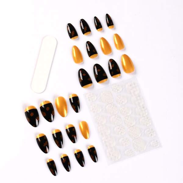 

24pcs Fake Nail & 1sheet Tape & 1pc Nail File, Yellow