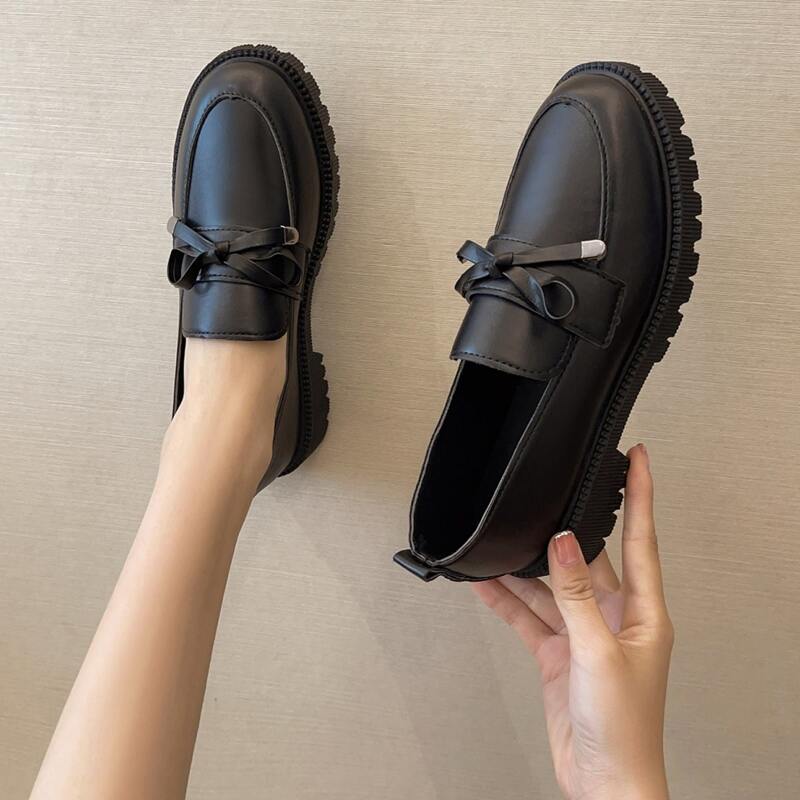 

Bow Knot Slip On Loafers, Black