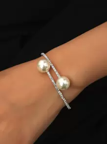 人造珍珠裝飾手鍊 - 銀色 - 查看 1