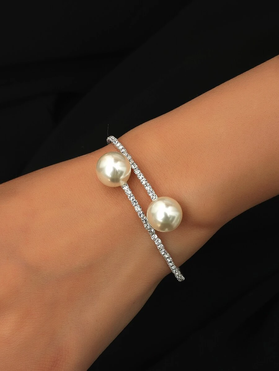 人造珍珠裝飾手鍊 - 銀色 - 查看 1