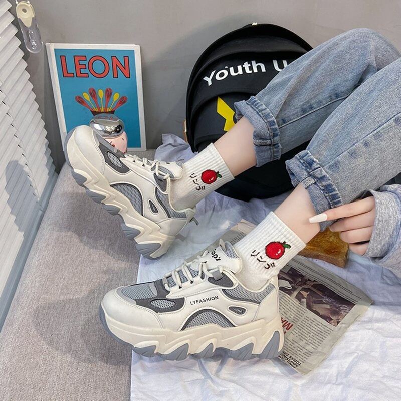 

Colorblock Lace-up Mesh Chunky Sneakers, Multicolor