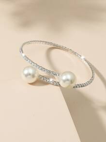人造珍珠裝飾手鍊 - 銀色 - 查看 2