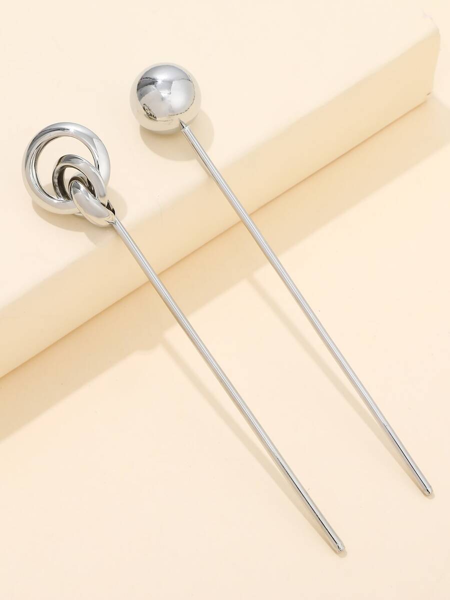 2 cái ghim tóc kim loại - Bạc - Xem 1