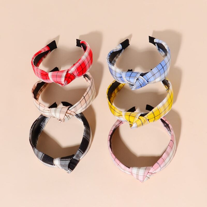 

6pcs Plaid Knot Headband, Multicolor