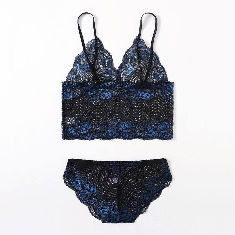 

Floral Lace Lingerie Set, Black
