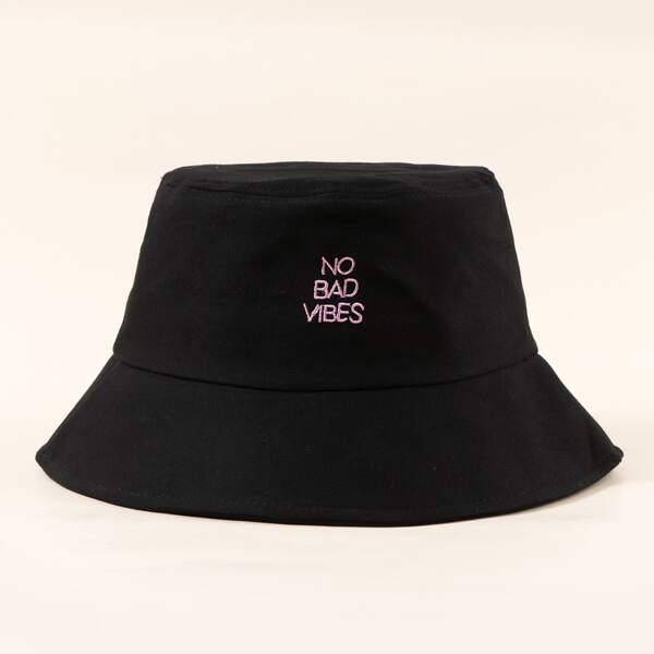 

Men Letter Embroidered Bucket Hat, Black