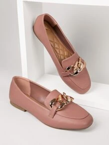 鏈條皮革一腳蹬樂福鞋 - 藕粉色 - 查看 4