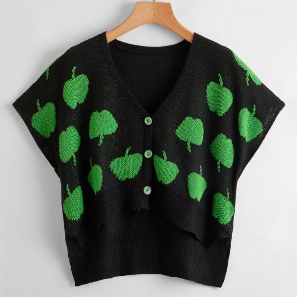 

Apple Pattern High Low Cardigan, Multicolor