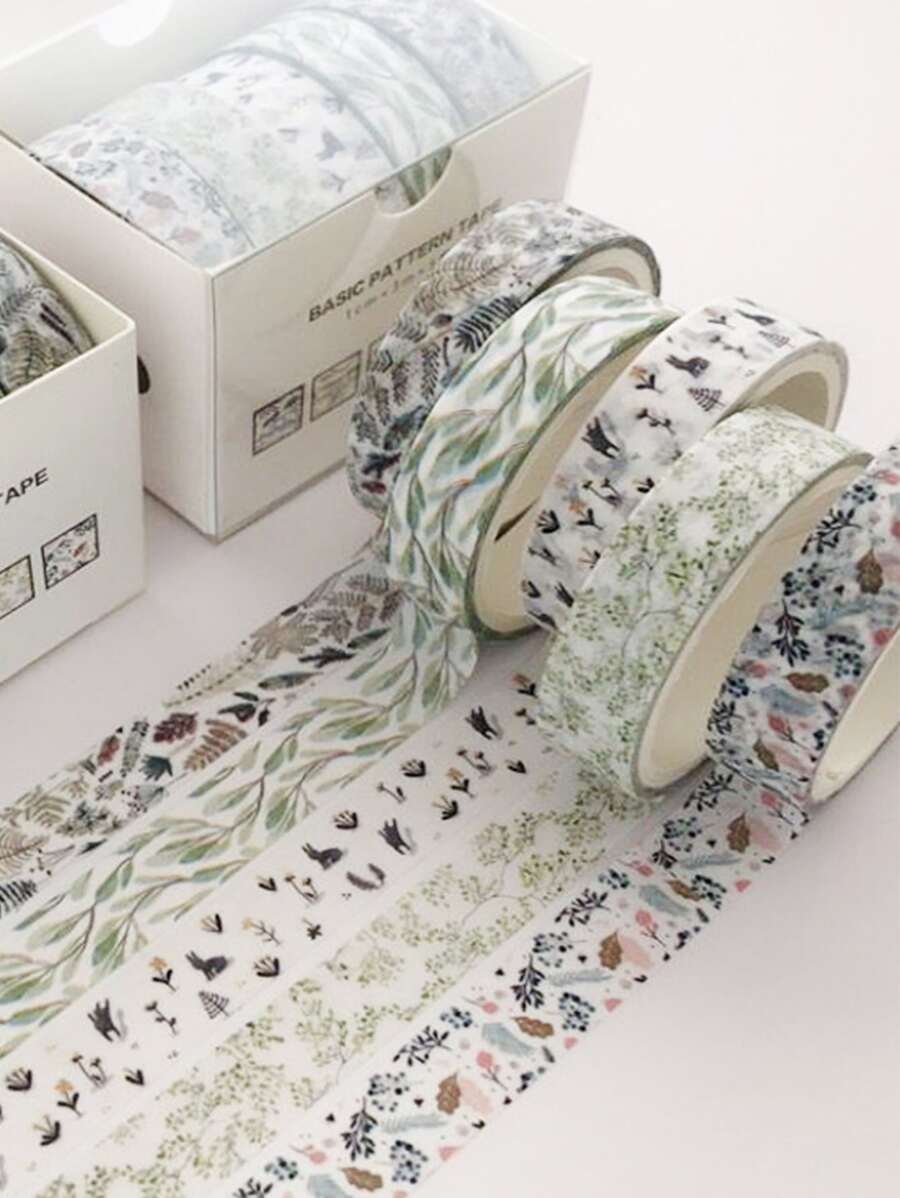 5卷植物圖案裝飾膠帶 - 彩色 - 查看 1