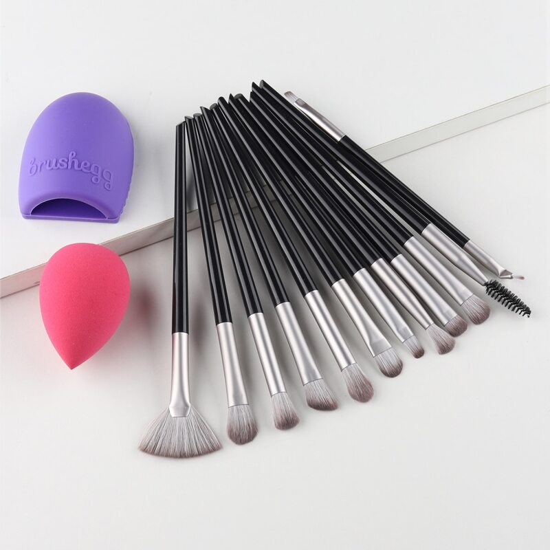

12pcs Eye Makeup Brush & 2pcs Makeup Tool, Black