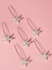 6pcs Starfish Decor Hair Pin - Silver - View 1