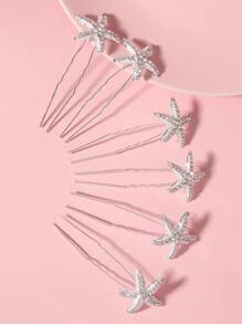 6pcs Starfish Decor Hair Pin - Silver - View 2