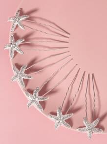 6pcs Starfish Decor Hair Pin - Silver - View 3