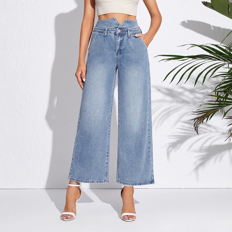 

Super High Waist Wide Leg Jeans, Light wash