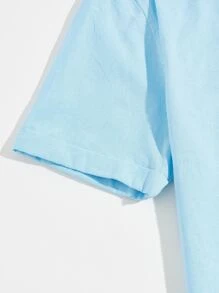 Manfinity Hypemode 男士捲邊袖貼布細節襯衫 - 藍色 - 查看 5