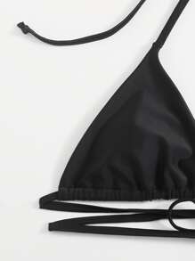 SHEIN Swim Summer Beach Mono Bikini Set Halter Wireless Triangle Bra & Tie Side Bottom 2 Pieces Bikini - Black - View 4