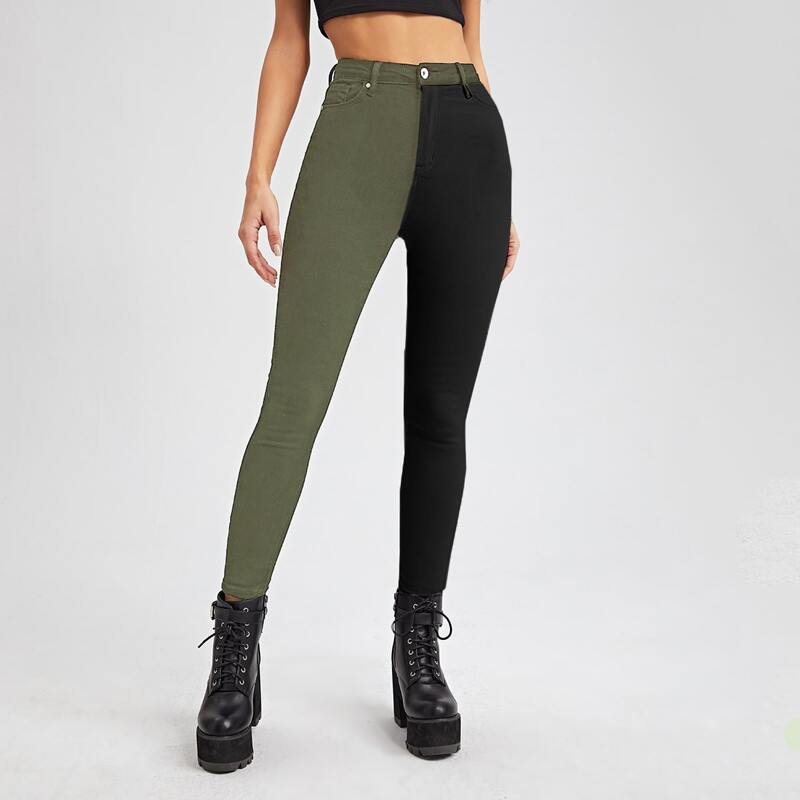 

High Waist Color Block Skinny Jeans, Multicolor