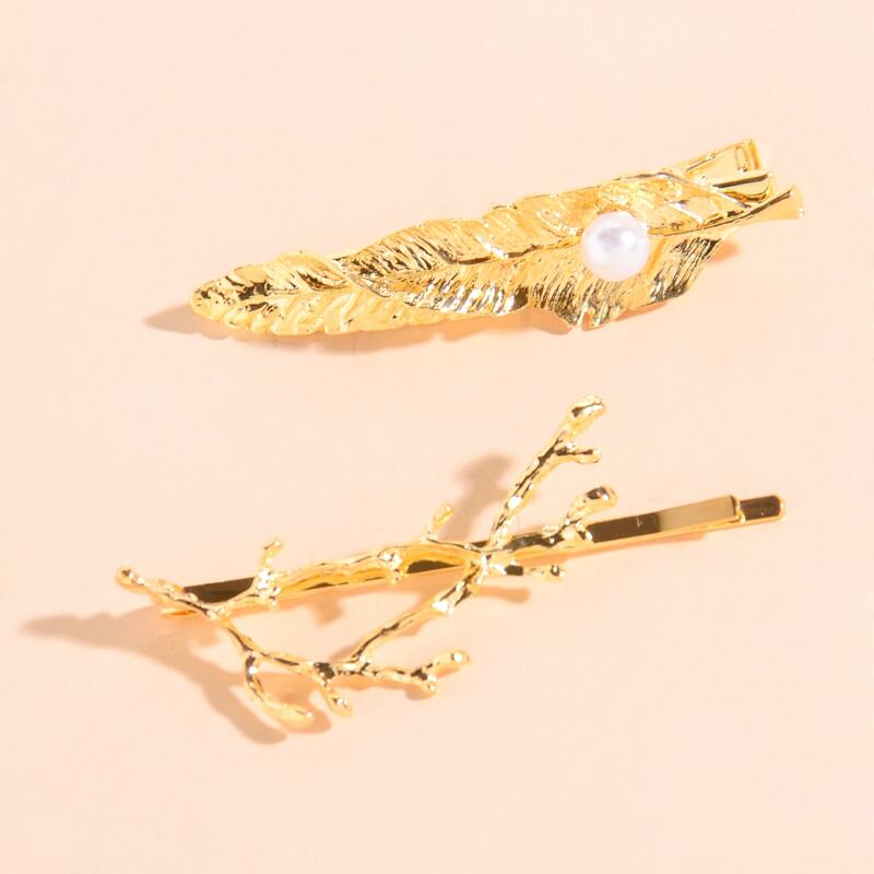 

2pcs Faux Pearl Hair Clip, Gold