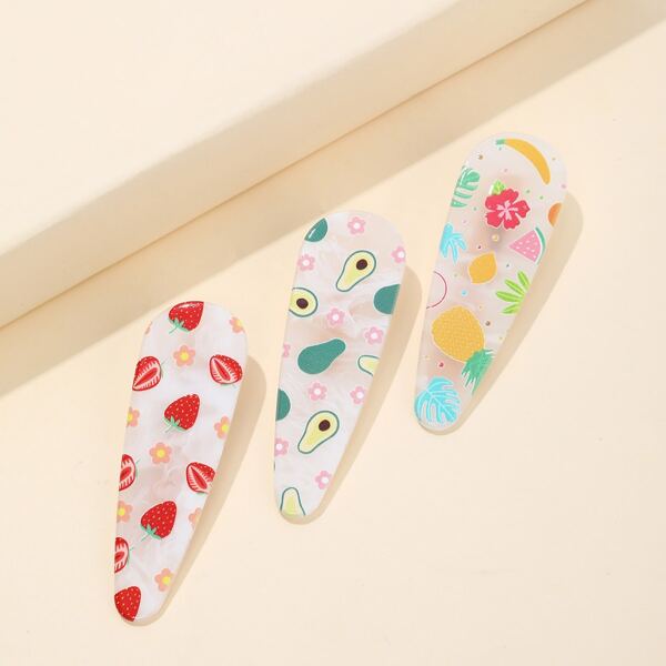 

3pcs Fruit Print Hair Clip, Multicolor