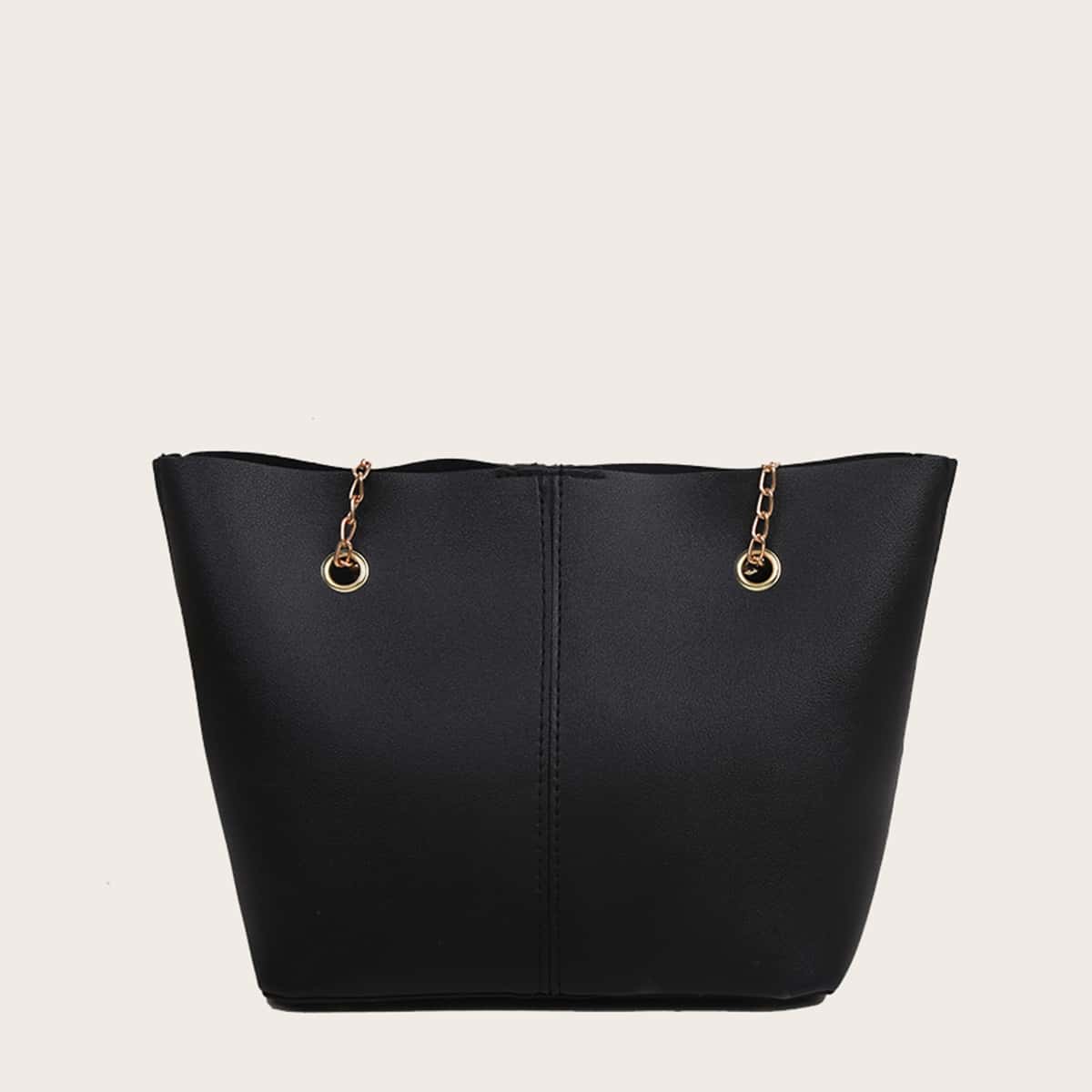 

Solid Chain Tote Bag, Black