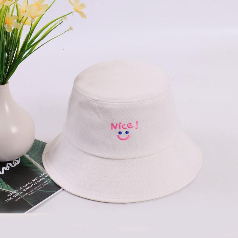 

Letter & Smile Embroidery Bucket Hat, White
