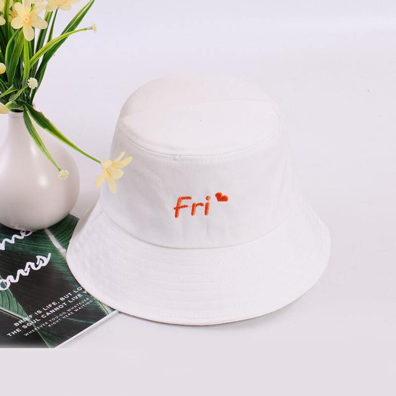 

Letter Embroidery Bucket Hat, White