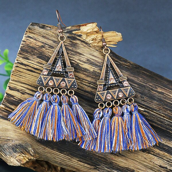 

Tassel Charm Geometric Drop Earrings, Multicolor