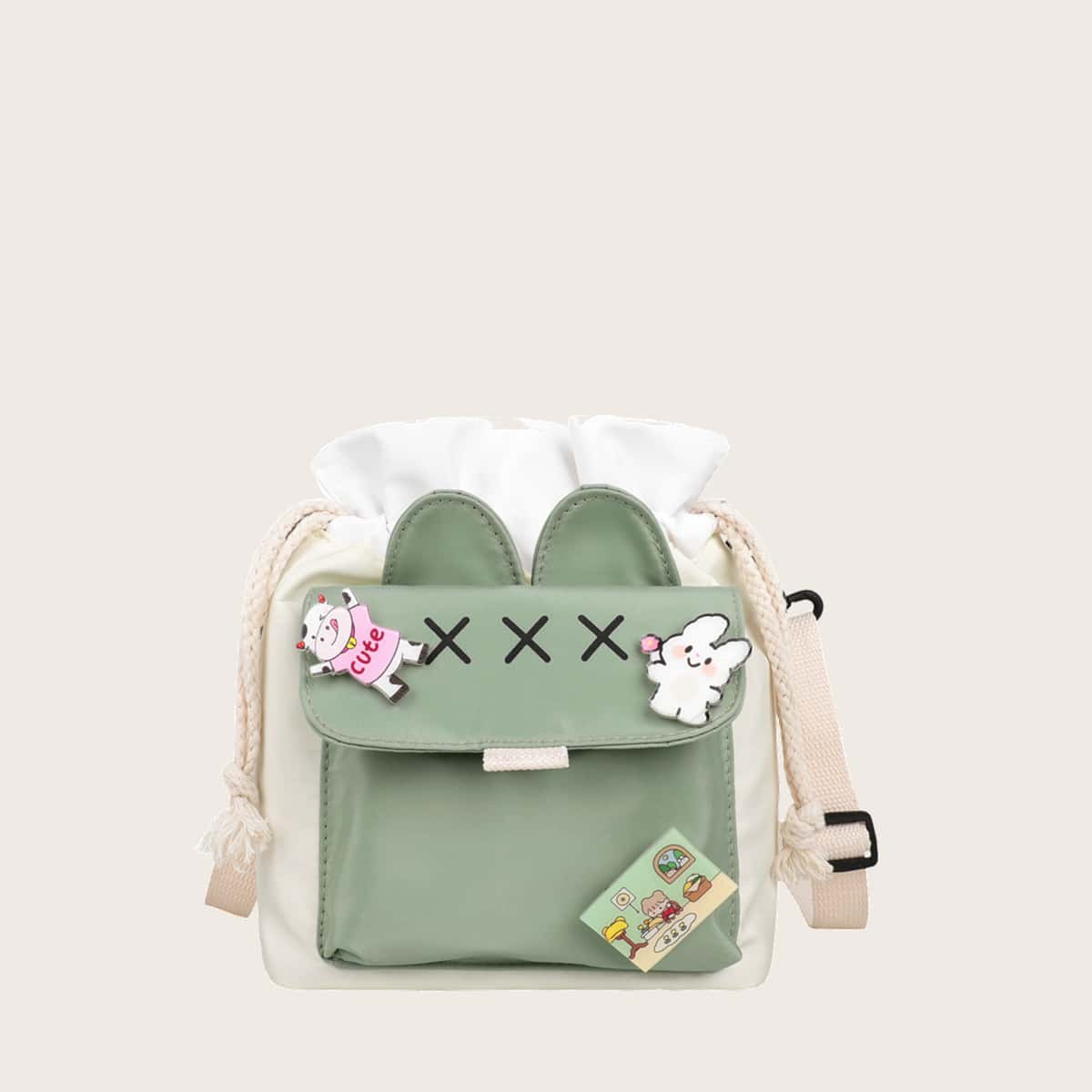 

Cartoon Colorblock Drawstring Crossbody Bag, Mint green