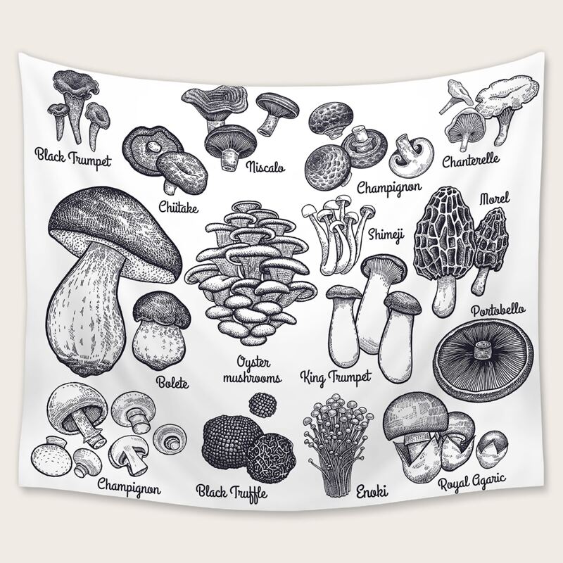 

Mushroom Pattern Tapestry, Black and white