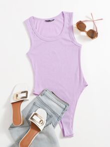SHEIN EZwear 大圓領素色連體衣 - 紫丁香色 - 查看 1