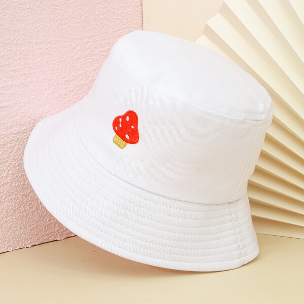 

Mushroom Embroidered Bucket Hat, White