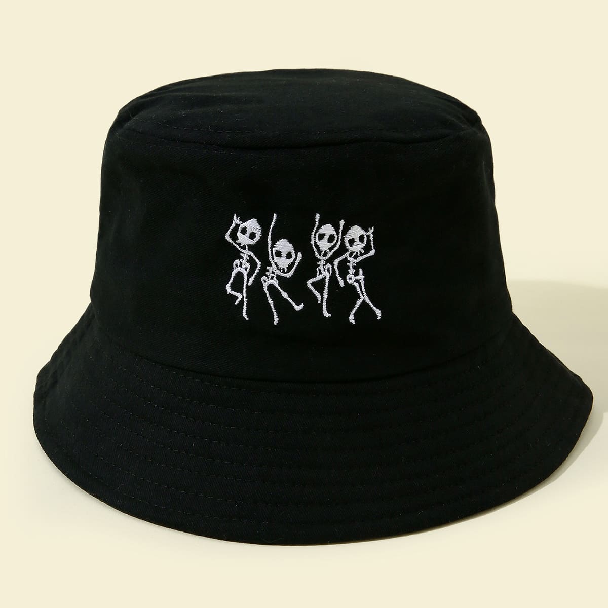 

Skeleton Embroidery Bucket Hat, Black