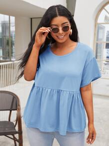 SHEIN Unity Áo thun Plus size Viên lá sen màu trơn Giải trí - Màu xanh nhạt - Xem 1