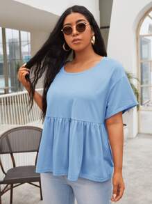 SHEIN Unity Áo thun Plus size Viên lá sen màu trơn Giải trí - Màu xanh nhạt - Xem 4