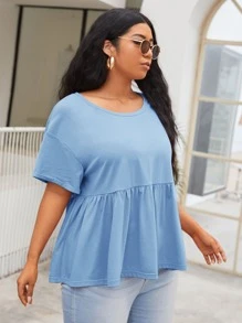 SHEIN Unity Áo thun Plus size Viên lá sen màu trơn Giải trí - Màu xanh nhạt - Xem 5