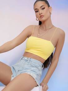 SHEIN Top de tirante corto sólido - Amarillo - Ver 1