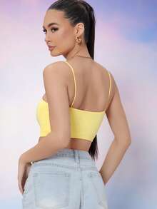 SHEIN Top de tirante corto sólido - Amarillo - Ver 2