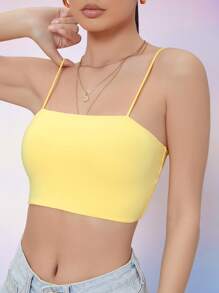 SHEIN Top de tirante corto sólido - Amarillo - Ver 4