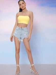 SHEIN Top de tirante corto sólido - Amarillo - Ver 5