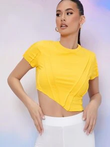 SHEIN Áo thun Bất đối xứng màu trơn Giải trí - Màu vàng - Xem 1