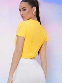 SHEIN Áo thun Bất đối xứng màu trơn Giải trí - Màu vàng - Xem 2