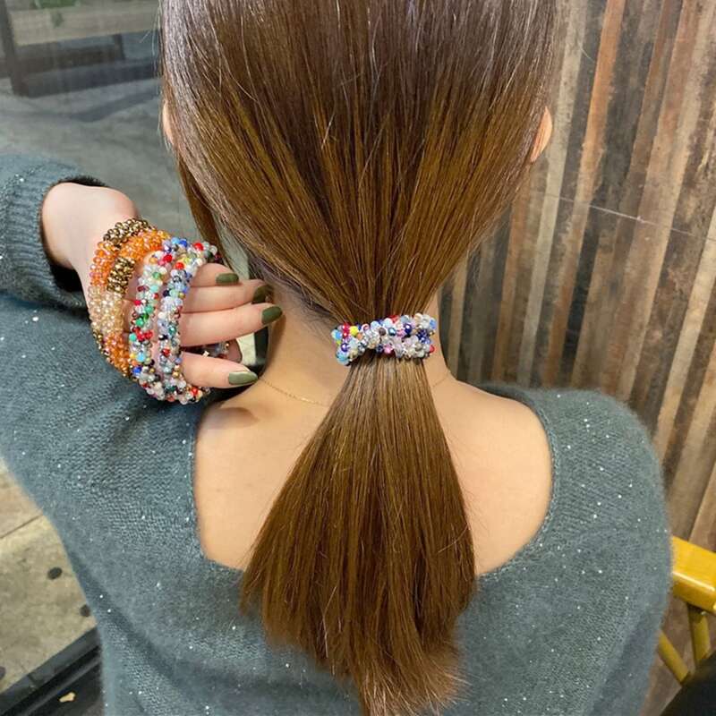 

1pc Colorful Beaded Hair Tie, Multicolor