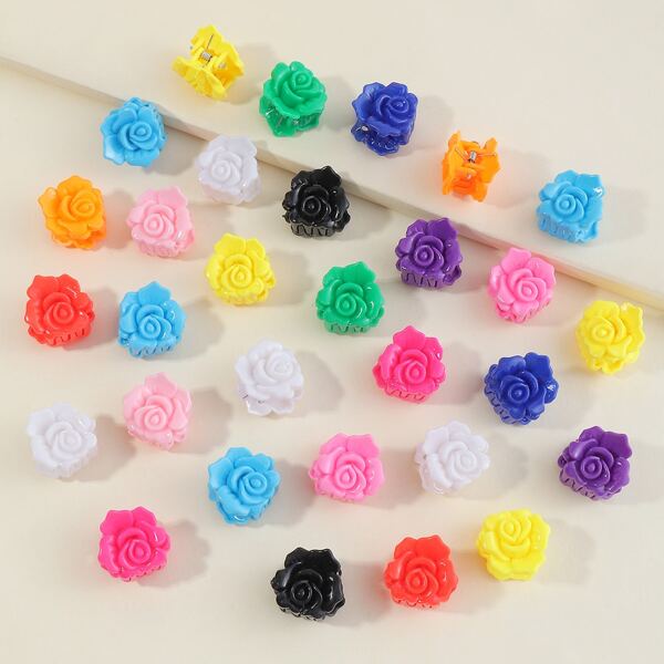 

30pcs Toddler Girls Flower Decor Hair Claw, Multicolor