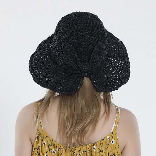 

Bow Decor Straw Hat, Black