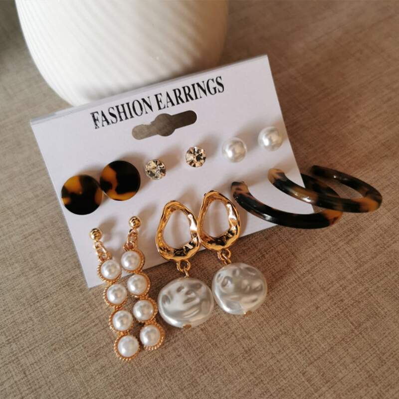 

6pairs Faux Pearl Earrings Set, Multicolor