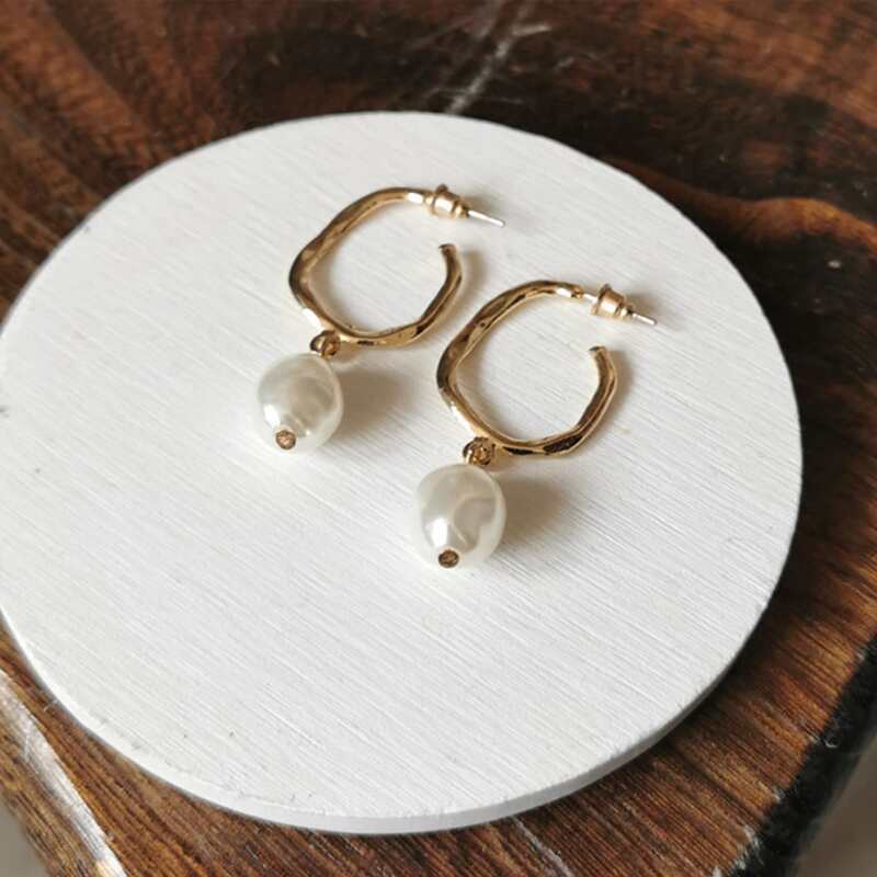 

Faux Pearl Drop Earrings, Gold