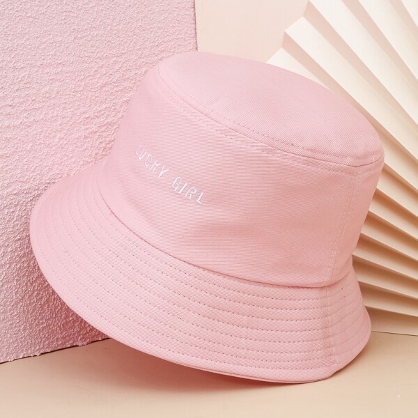 

Letter Embroidered Bucket Hat, Pink