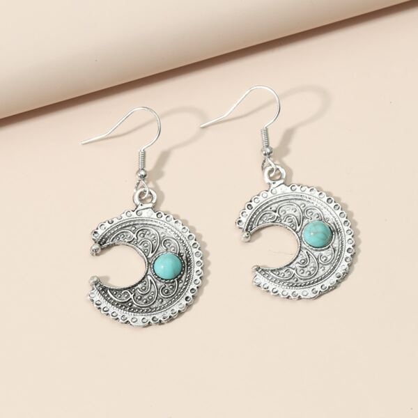 

Textured Metal Moon Drop Earrings, Antique silver